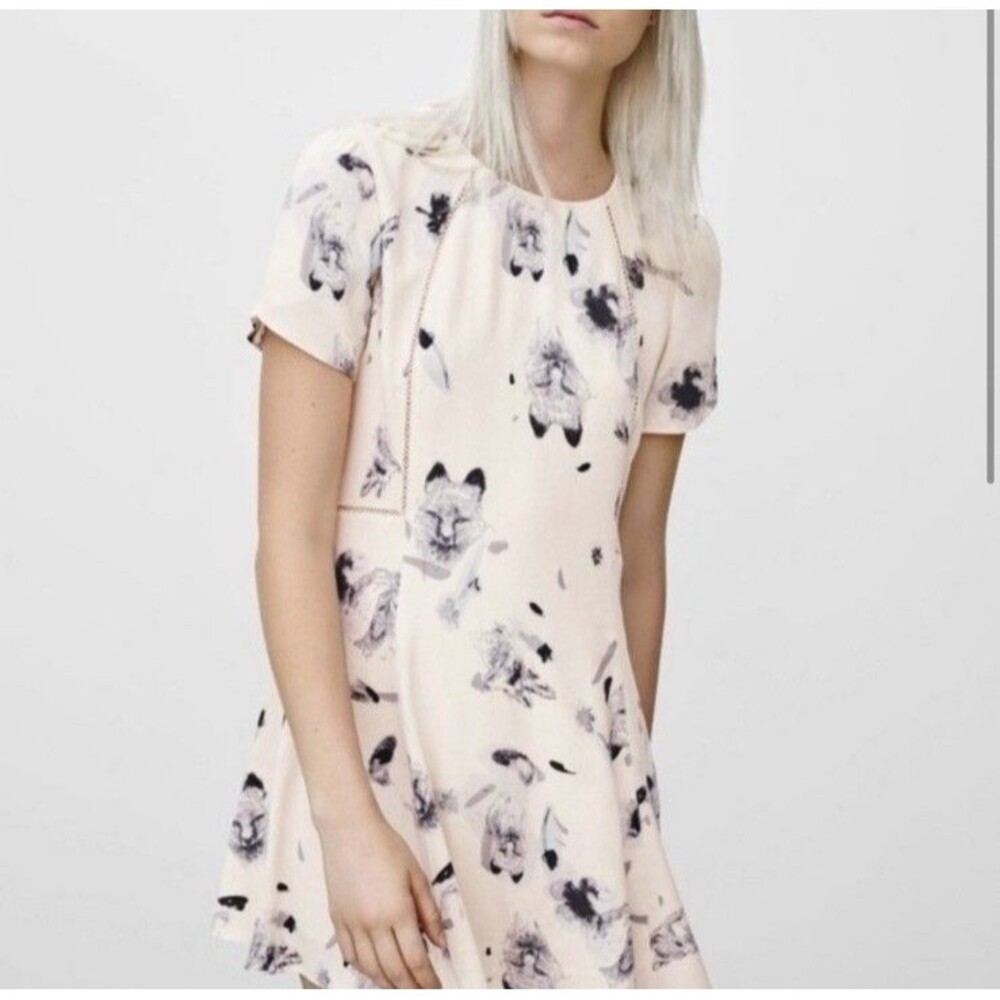 Aritzia Sunday Best Fox Print Fit Flare Dress Size 8 Cream Animal